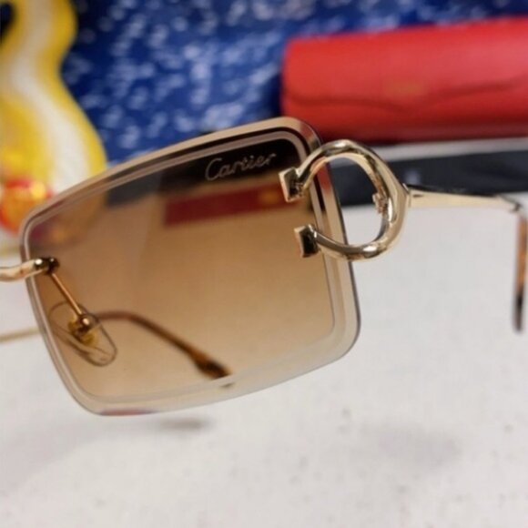 Cartier Panther Gold-Tone Sunglasses, Rimless Construction